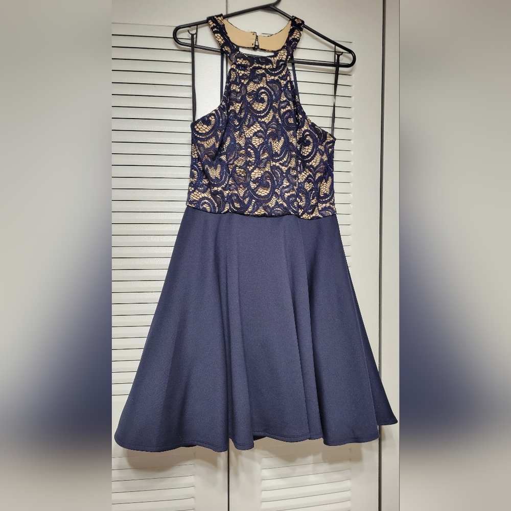 B Darlin Lace Blue and Cream Semi Formal Dress size 13/14